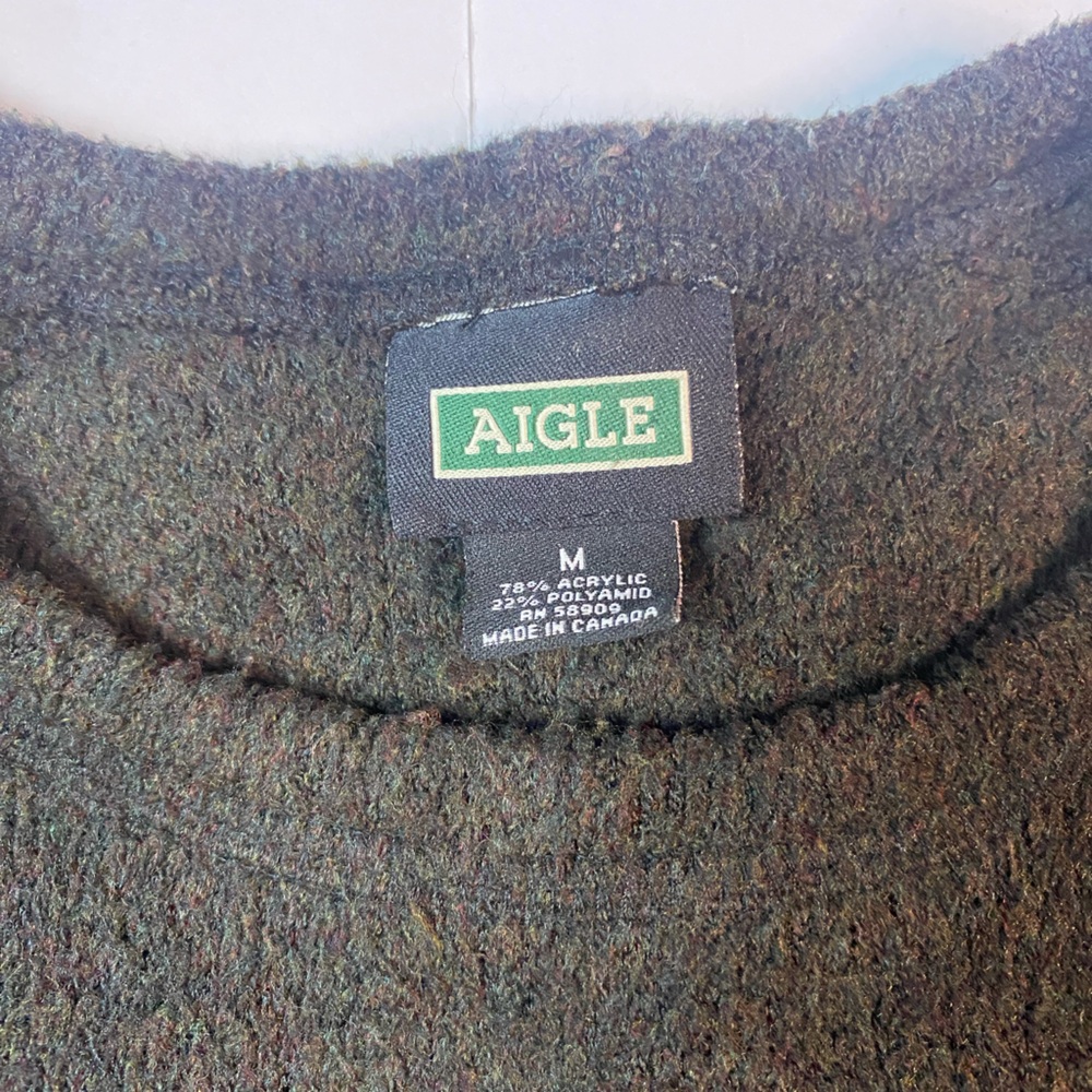 AIGLE 1853 FOR TOMORROW CREW JUMPER SWEATER ARMY GREEN SIZE M MADE IN CANADA